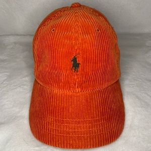 Vintage POLO RALPH LAUREN Corduroy Orange Hat Cap Leather Belt 92 93 Stadium OG
